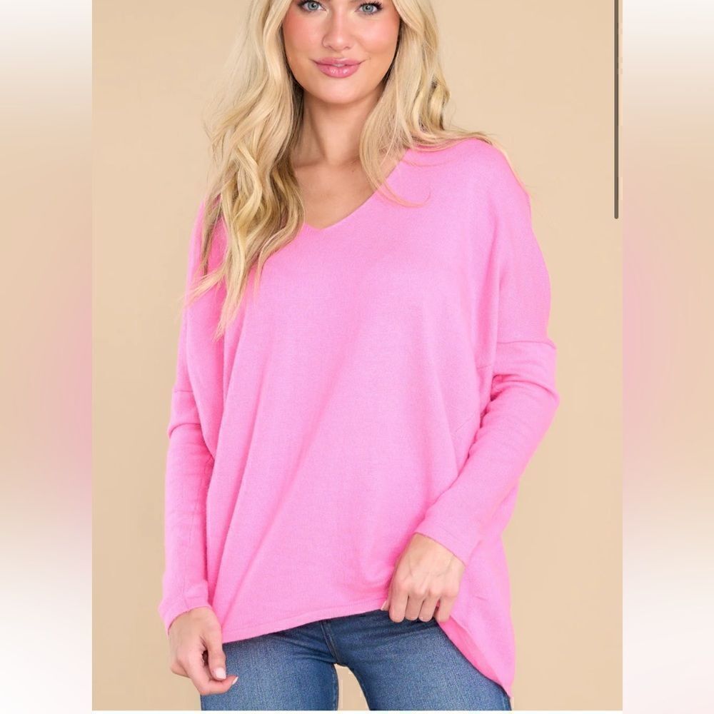 Red Dress Miracle I’ll Wait For You Relaxed Dolman Knit Sweater Top Pink ML